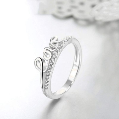 mahi Love Engraved Adjustable Finger Ring Alloy Crystal Rhodium Plated Ring