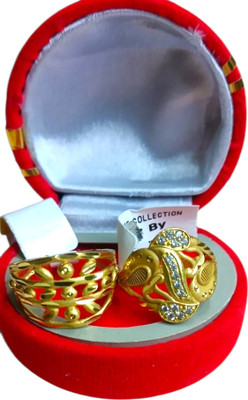 HKEnterprisesind Alloy, Brass Zircon, Cubic Zirconia Gold Plated Ring Set