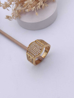 MAME CREATION Gold Plated Diamond Wedding,Partywear ring-13 Brass Diamond Gold Plated Ring