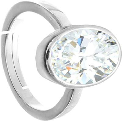 EVERYTHING GEMS 10.25 Ratti 9.75 Carat Natural Quality White Zircon Stone Adjustable Ring Brass Zircon Silver Plated Ring