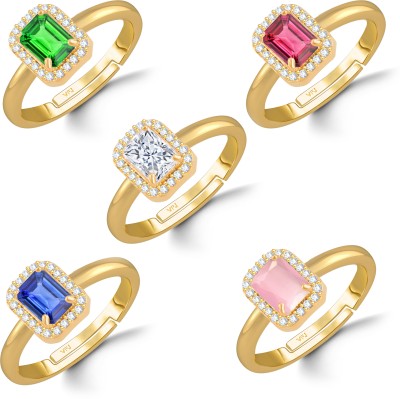 VIGHNAHARTA Valentine Five Rings multi color Solitaire Ring For women and Girls Brass Cubic Zirconia Gold Plated Ring Set