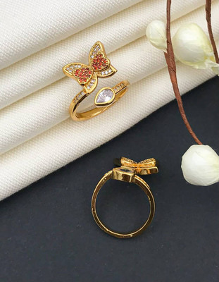 Mahi creations Brass Diamond Gold Plated Ring