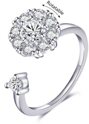 AKISON Silver Zircon Rotating Finger Ring for Girls Women Adjustable Ring Alloy Cubic Zirconia Ring