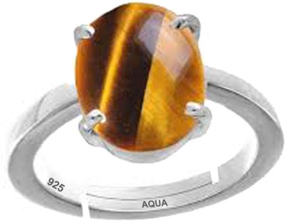 AQUAGEMS Tiger Eye 10.25 Ratti or 9.50 Ct Gemstone 925 Bis Hallmark Women Adjustable Sterling Silver Garnet Ring
