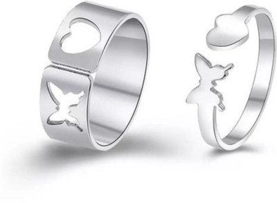 AVR JEWELS AVR JEWELS Gift able Heart Butterfly Couple Ring Stainless Steel Silver Plated Ring