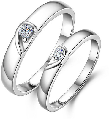Inori Adjustable Couple Rings Combo Lovers American diamond Valentine Stainless Steel, Brass, Stone, Metal, Copper Cubic Zirconia, Crystal, Diamond Silver, Rhodium Plated Ring Set