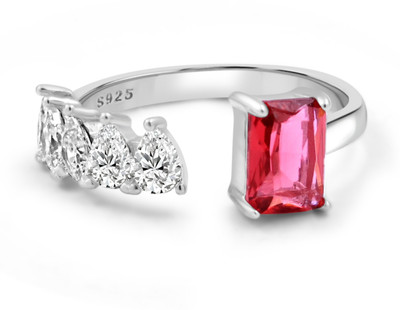 Zarkan 925 Silver Ruby Stone Solitaire American Diamond Heart Ring Silver Zircon Rhodium Plated Ring
