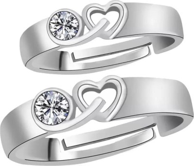 Ashu Enterprises Heart with Crystal Love Birds Silver Plated Couple Rings for Boys & Girls Alloy, Brass, Copper, Stainless Steel Diamond Silver Plated Ring Set