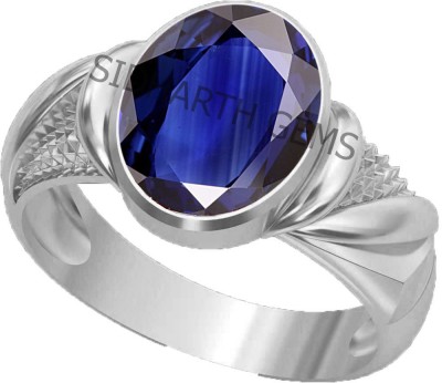 Sidharth Gems Sidharth Gems 7.25 Ratti 6.25 Crt Blue Sapphire Ring Neelam Natural Ceylon Brass Sapphire Silver Plated Ring