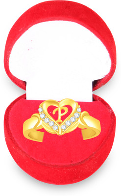 MEENAZ Love Heart Alphabet P Letter Rings girls women lovers couple Stylish simple AD Alloy, Metal, Copper, Crystal, Stone Crystal, Zircon, Cubic Zirconia, Diamond Gold Plated Ring