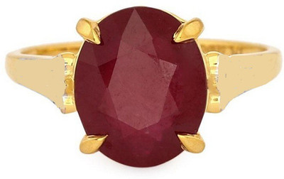 Gemzonite Ruby Ring Certified Manik Astrological Stone Stone Ruby Gold Plated Ring