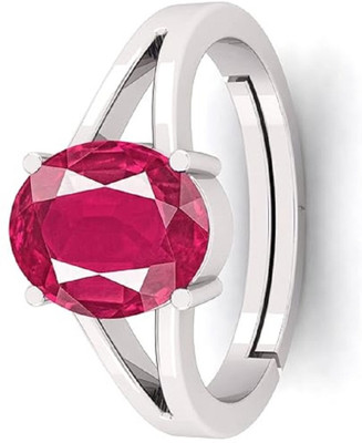 KUSHMIWAL GEMS 6.25 Ratti 5.00 Carat Natural Ruby Manik Gemstone Adjustable Ring Brass Ruby Silver Plated Ring