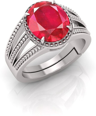 TODANI JEMS Natural 9.25 Ratti Ruby Manikya Gemstone Adjustable Ring With Lab Certificate Brass Ruby Silver Plated Ring