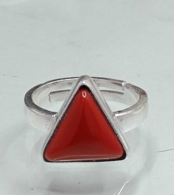 RATAN BAZAR Natural Red Coral Stone Silver Plated Finger Ring For Unisex Alloy Coral Silver Plated Ring