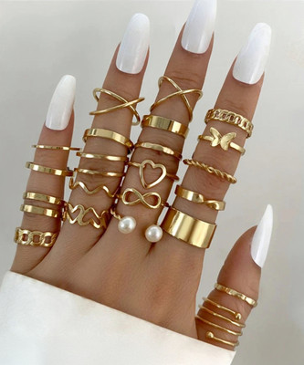 Designs By Jewels Galaxy Contemporary Stackable Rings Brass Gold Plated Ring Set