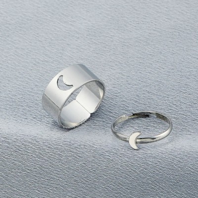 TheVineGirl Silver Half Moon Couple Ring Matching Wrap Finger Ring For Women And Girls Alloy Silver Plated Ring Set