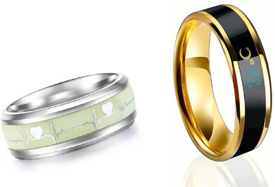 IGA COLLECTION Combo Valentine Fashionable Stylish Look Smart Temperature & ECG Glow Ring Stainless Steel Titanium Plated Ring