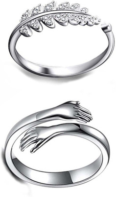 Vientiq Special Couple Ring Set for Special day Stainless Steel Cubic Zirconia Silver Plated Ring Set