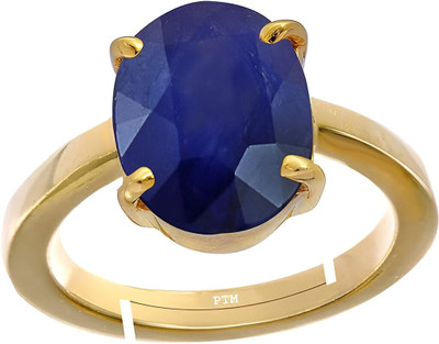 PTM Blue Sapphire (Neelam) 5.25 Ratti or 5 Ct Panchdhatu (5 Metal) Men Adjustable Stone Ring