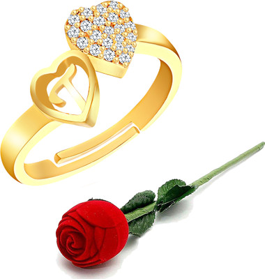 MEENAZ Rings for girls T alphabet valentine propose proposal lovers wedding anniversary Alloy, Metal, Copper, Crystal, Brass Crystal, Zircon, Diamond Gold Plated Ring Set