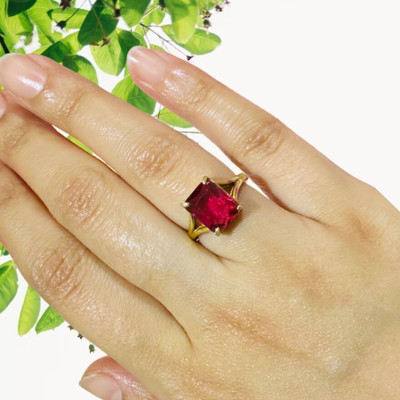 Gemzonite Original Ruby Stone Ring For Women & Men Brass Ruby Gold Plated Ring