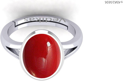 VishvMa 9.25 Ratti Natural Coral Moonga Gemstone A1 Quality With Lab Certified Brass Opal Brass Plated Ring