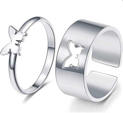 Astrootalk Butterfly Couple Ring for Lovers valentines Gift Alloy Silver Plated Ring Set Stainless Steel Cubic Zirconia Platinum Plated Ring Set