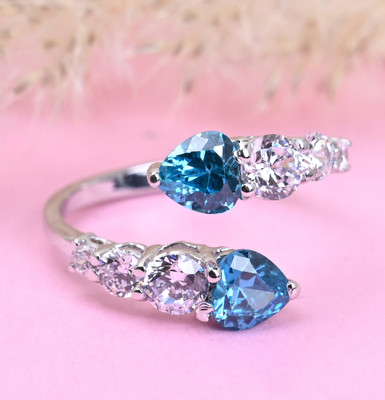 CLARA Open Heart Sterling Silver Cubic Zirconia Rhodium Plated Ring