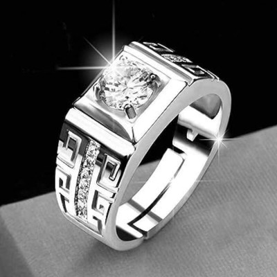 Karishma Kreations Rings for men boys boyfriend Adjustable Silver ring Ad Cz American diamond party Brass, Stainless Steel, Copper, Brass, Steel, Alloy Cubic Zirconia, Diamond, Crystal Rhodium, Silver, Titanium Plated Ring