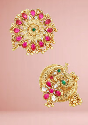 Atibelle Atibelle set of 2 gold plated & multicoloured stone - studded beaded rings Brass Gold Plated Ring Set