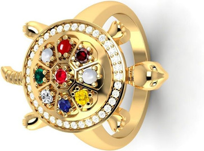 SIDHGEMS Navaratan Kachua Ring Natural Navgrah Stone Adjustable Brass Gold Plated Ring