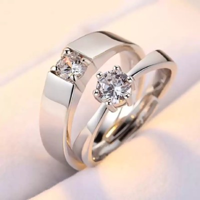 house of common Valentine Gifts Couple Rings for Girls and Boys Valentine Alloy, Brass, Copper, Metal Cubic Zirconia Rhodium, Silver, Platinum Plated Ring Set