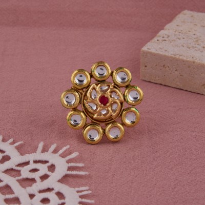 GC PREMIUM JEWELLERY Exquisite Golden Traditional Kundan Polki Adjustable Finger Ring Girls & Women Brass Ring