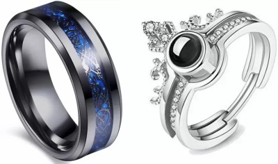 zebisco Latest 2pcs Unisex Finger Rings Black Blue Dragon Ring Valentine Crown Rings Stainless Steel, Alloy Cubic Zirconia, Diamond, Crystal Rhodium, Titanium, Copper Plated Ring