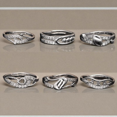 Hetshree Elegant Silver Combo Rings Collection Brass Diamond Silver Plated Ring
