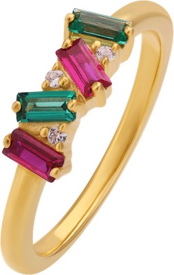 guyal Four-Rectangular Gemstone Family Ring Sterling Silver Ruby, Emerald Gold Plated Ring