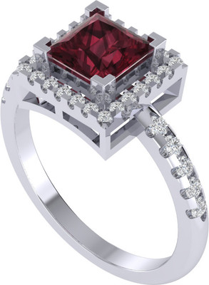 Diamtrendz Jewels Sterling Silver Garnet Solitaire Ring For Women & Girls Sterling Silver Garnet Rhodium Plated Ring