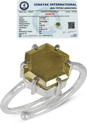 CRYSTU Certified Natural Pyrite Adjustable Ring for Unisex Crystal, Stone Ring