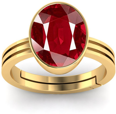 VishvMa 7.25 Ratti Ruby Manak Gemstone Ring With Lab Certified Brass Ruby Brass Plated Ring