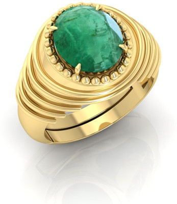 Pranjal Gems 14.25 Ratti Panna Gemstone Adjustable Ring With Lab CertificatePA Metal Emerald Gold Plated Ring