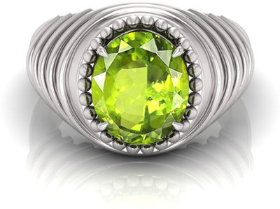 Pranjal Gems 9.25 Ratti Peridot Gemstone Adjustable Ring With Lab CertificateGA Shell Peridot Rhodium Plated Ring