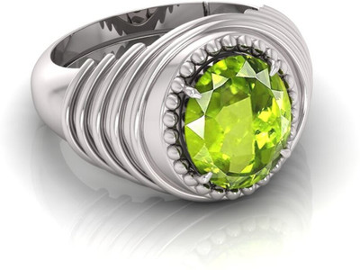 Pranjal Gems 7.25 Ratti Peridot Gemstone Adjustable Ring With Lab CertificateGA Silver Peridot Ring