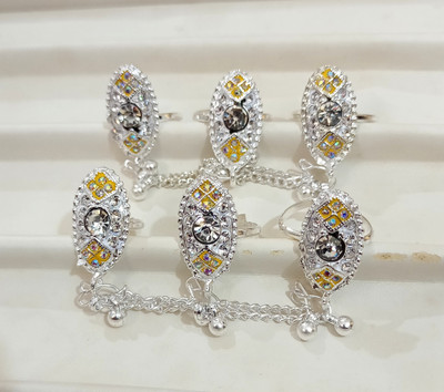 Siya Creation Silver Non-Precious Metal Adjustable Toe Ring-6 Pair, Metal Alloy Toe Anklet