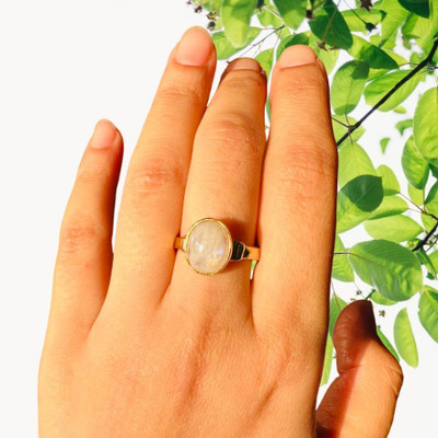 Chopra Gems Moonstone Ring with natural and lab-certified gemstone original & Effective Brass Gold Plated Ring