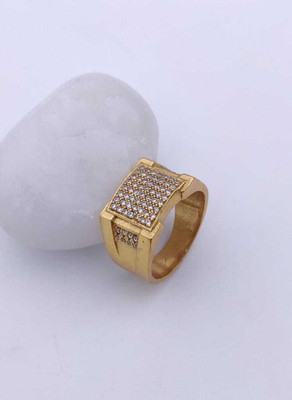 MAME CREATION Gold Plated Diamond Wedding,Partywear ring-143 Brass Diamond Gold Plated Ring