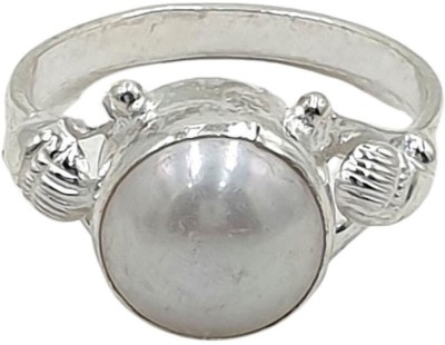 Sahiba Gems Sterling Silver Pearl Rhodium Plated Ring