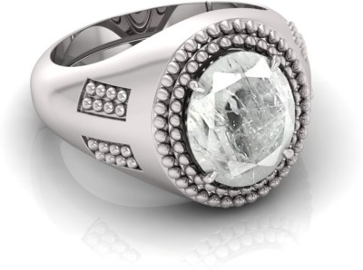 Pranjal Gems 7.25 Ratti Safed Pukhraj Gemstone Adjustable Ring With Lab CertificateHC Crystal Sapphire Gold Plated Ring
