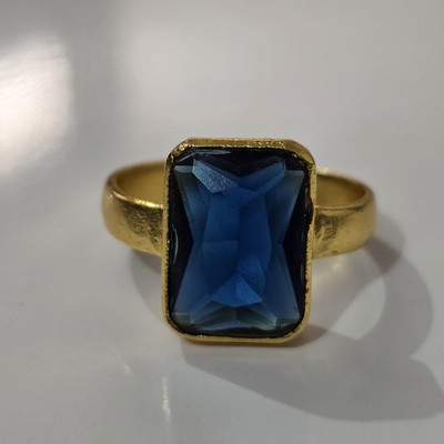 ANGIRA GEMS 7.25 Ratti Blue Sapphire C H Gold Brass Sapphire Gold Plated Ring