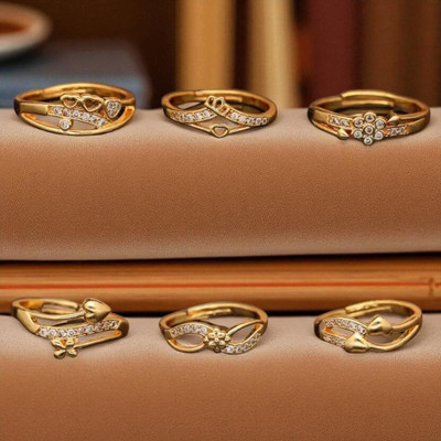 Hetshree Elegant Gold Combo Rings Collection Brass Diamond Gold Plated Ring