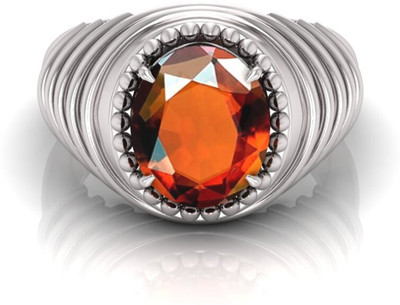 Pranjal Gems 9.25 Ratti Gomed Gemstone Adjustable Ring With Lab CertificateGA Shell Garnet Rhodium Plated Ring